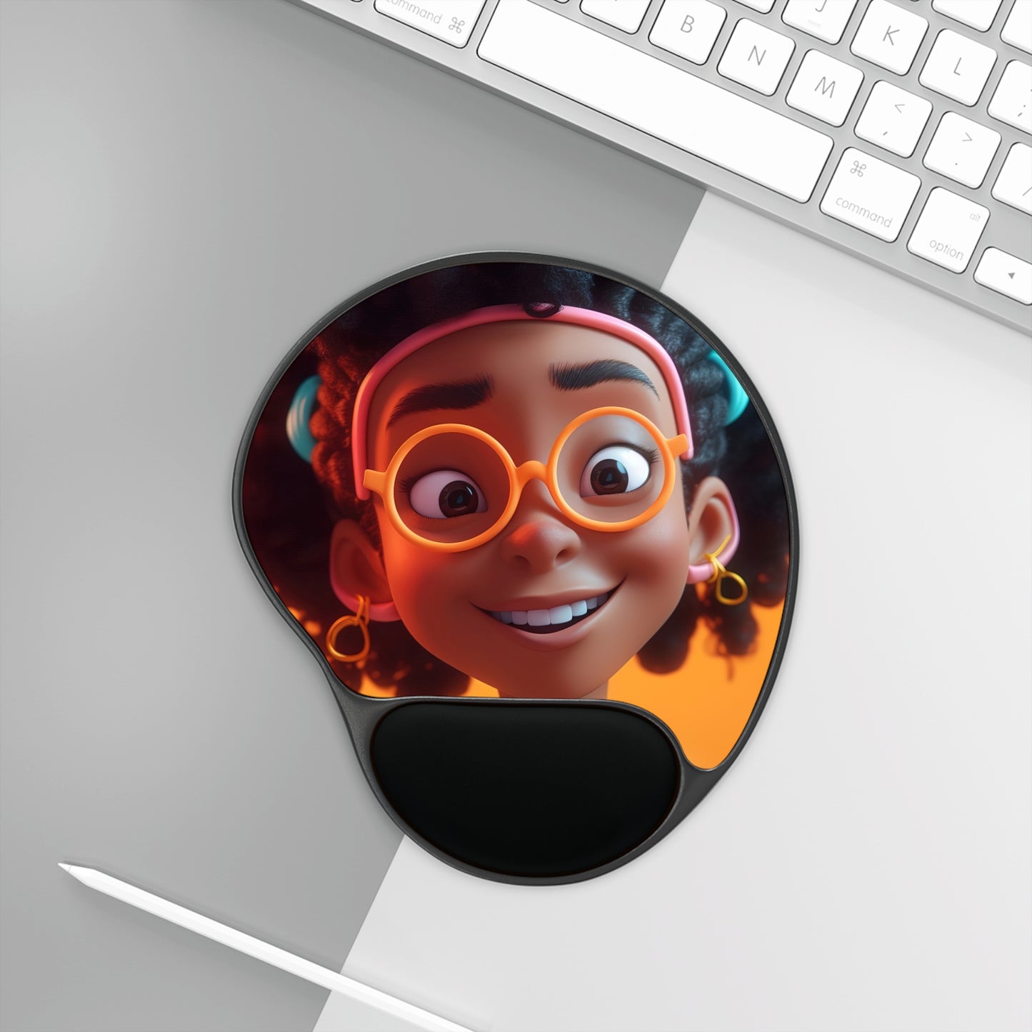 Cute African American Girl with Glasses Mouse Pad with Wrist Rest