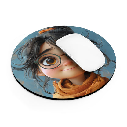 Messy Hair Cute Girl Mouse Pad