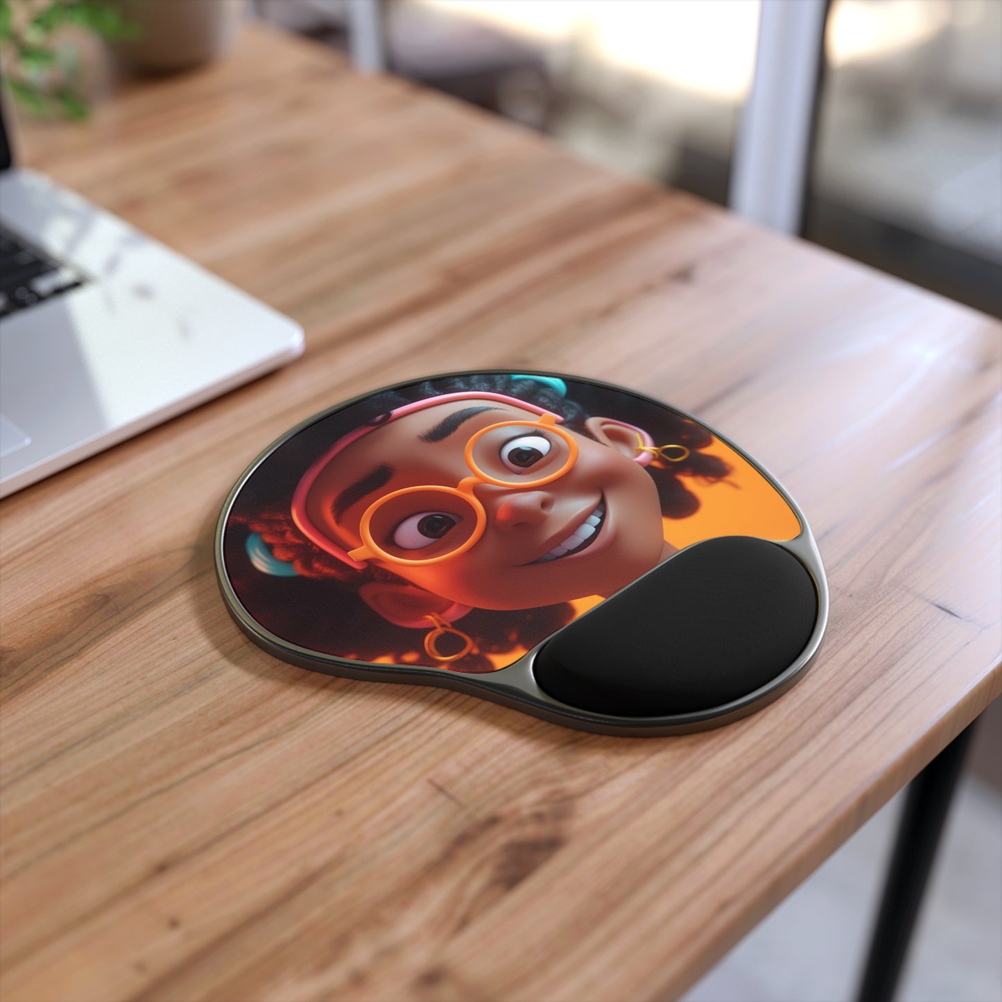 Cute African American Girl with Glasses Mouse Pad with Wrist Rest