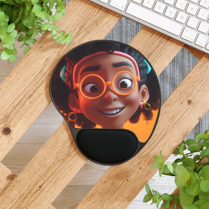 Cute African American Girl with Glasses Mouse Pad with Wrist Rest